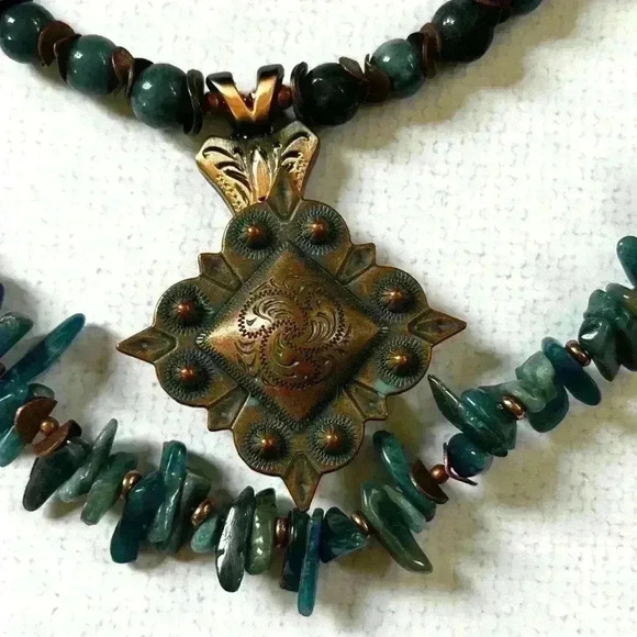 BS 2010 western copper tone stone double strand necklace - Picture 5 of 6